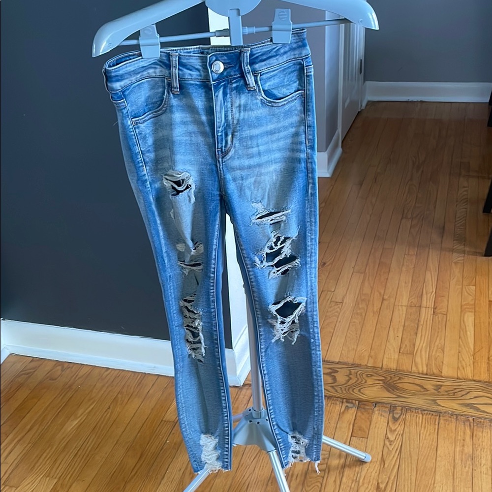 American Eagle Outfitters Blue Skinny Jeans Distressed